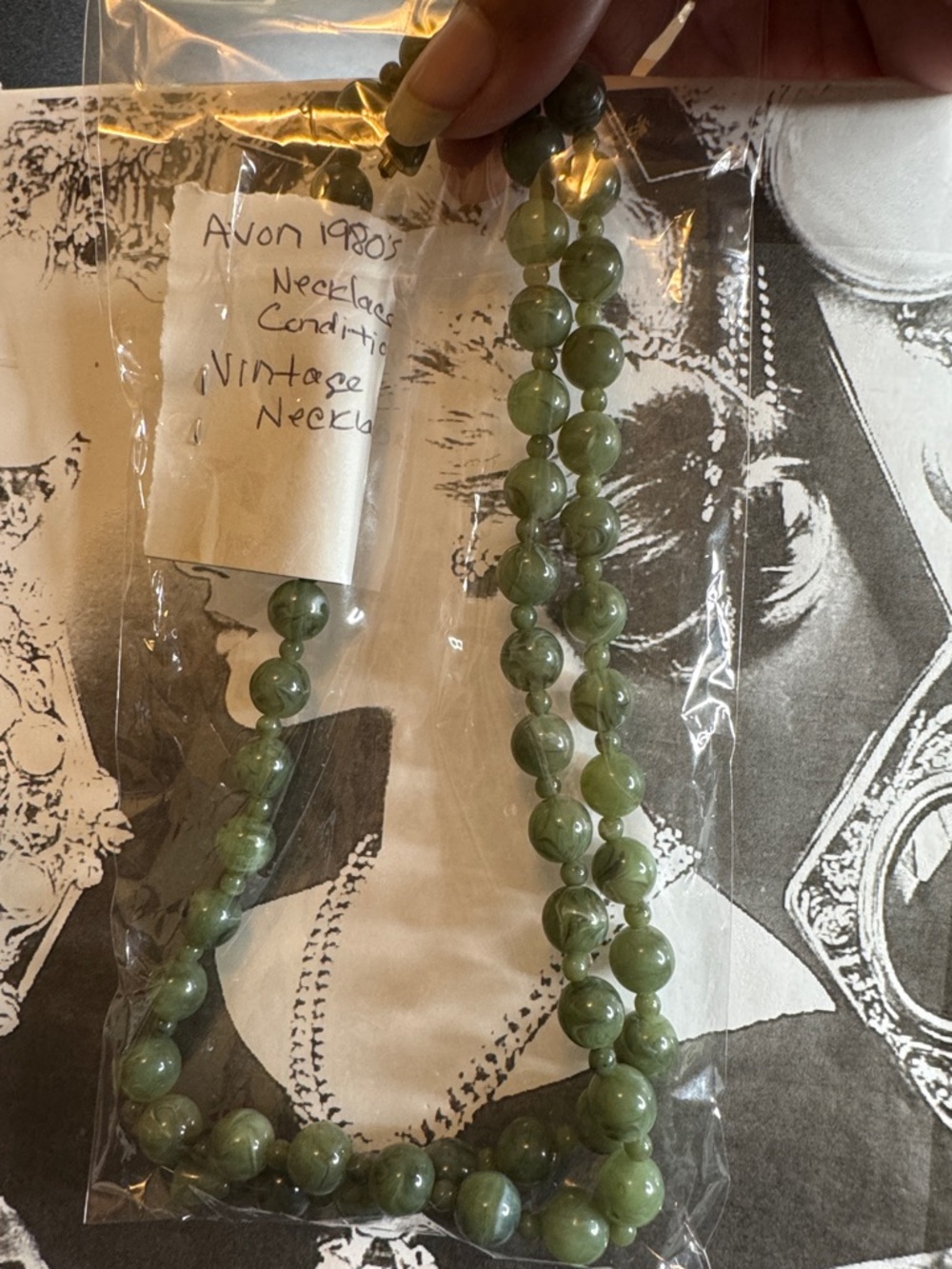 Avon Green jade 1980’s vintage Bead Necklace